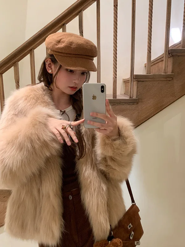 

Stylish Faux Fur Coat Luxury Thick Warm Fur Jacket Long Midlength Plush Woman Overcoat Elegant Chic Casual Winter Outerwear