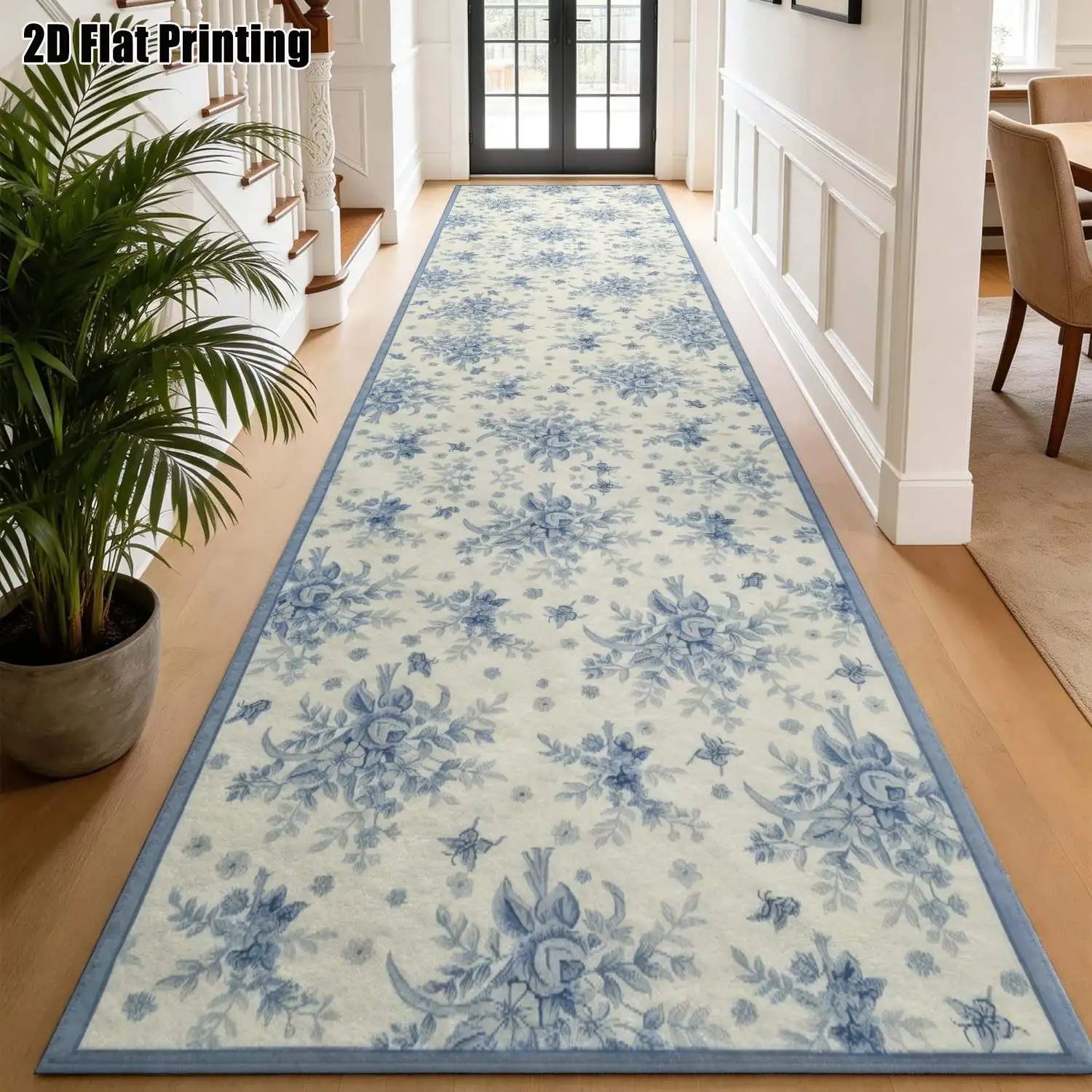 1Pc 2D Printed Long Strip Rug with Blue Snowflake Pattern Nordic/Modern Minimalist/European/Geometric Line Style, Home Decor, Multiple Sizes, Machine Washable, for Corridor, Entrance, Living Room, Bedroom.