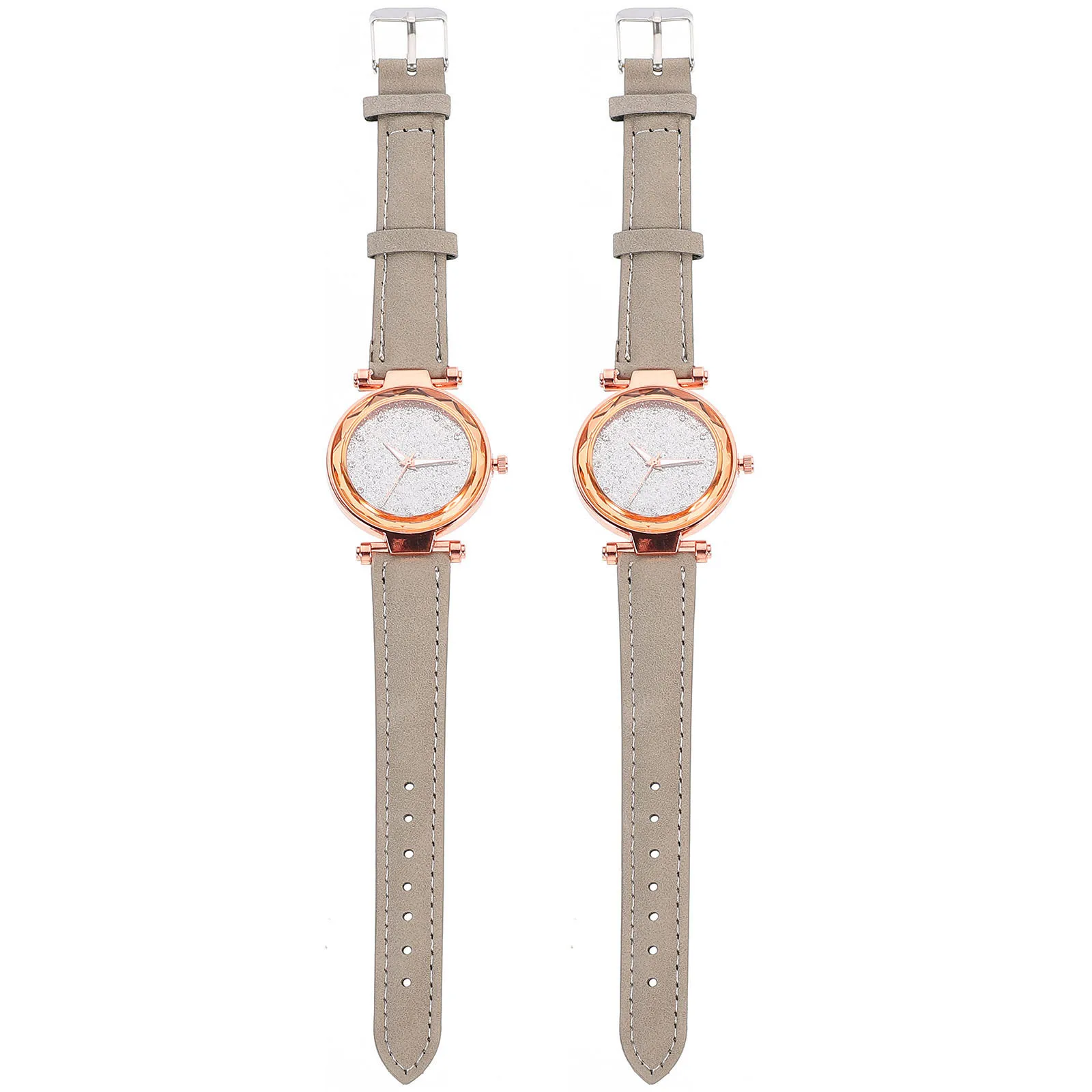2Pcs Grey Luminous Wristwatches Unisex Modern Design Eco-Friendly Suede Accurate Time Durable Mechanical Movement