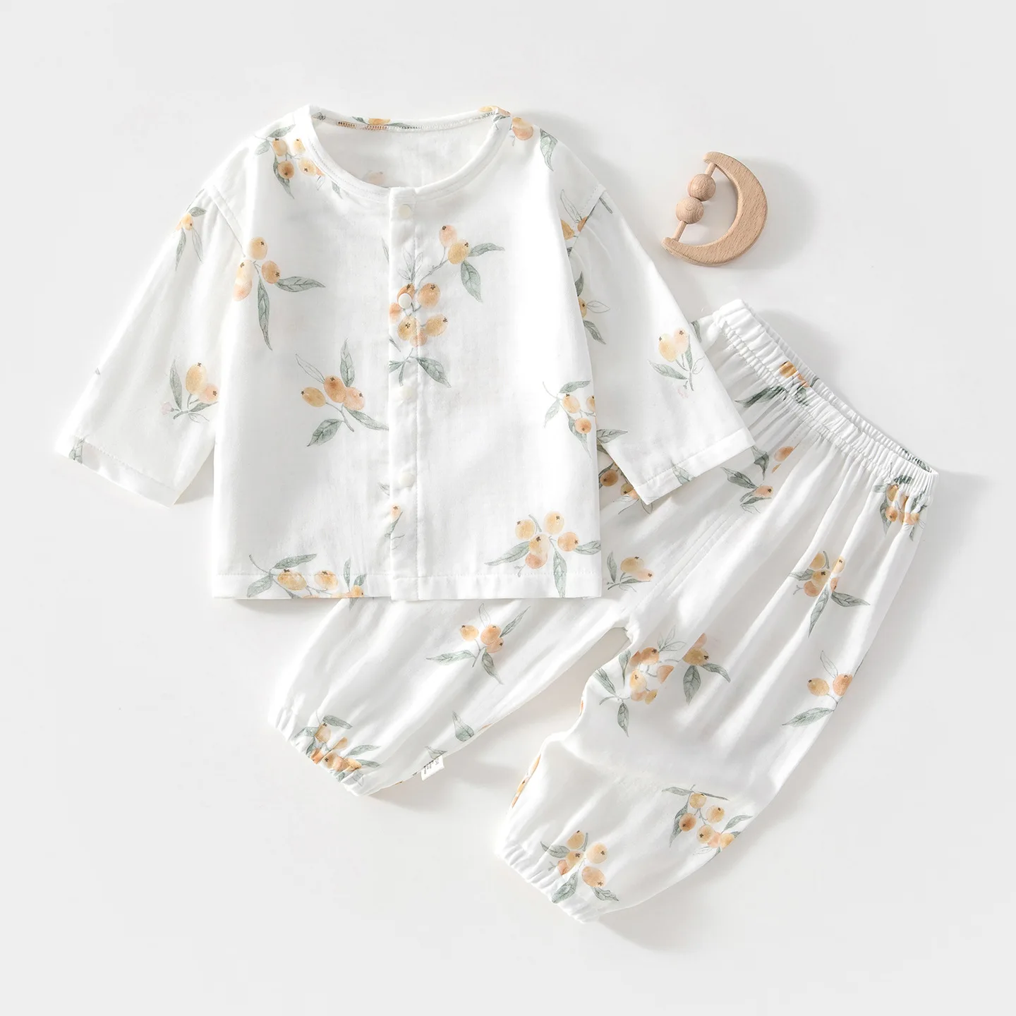 Baby Cotton Pajama Sets Baby Homewear Long-Sleeved Bamboo Fiber Top Pants Children Summer Air Conditioning Room Clothes