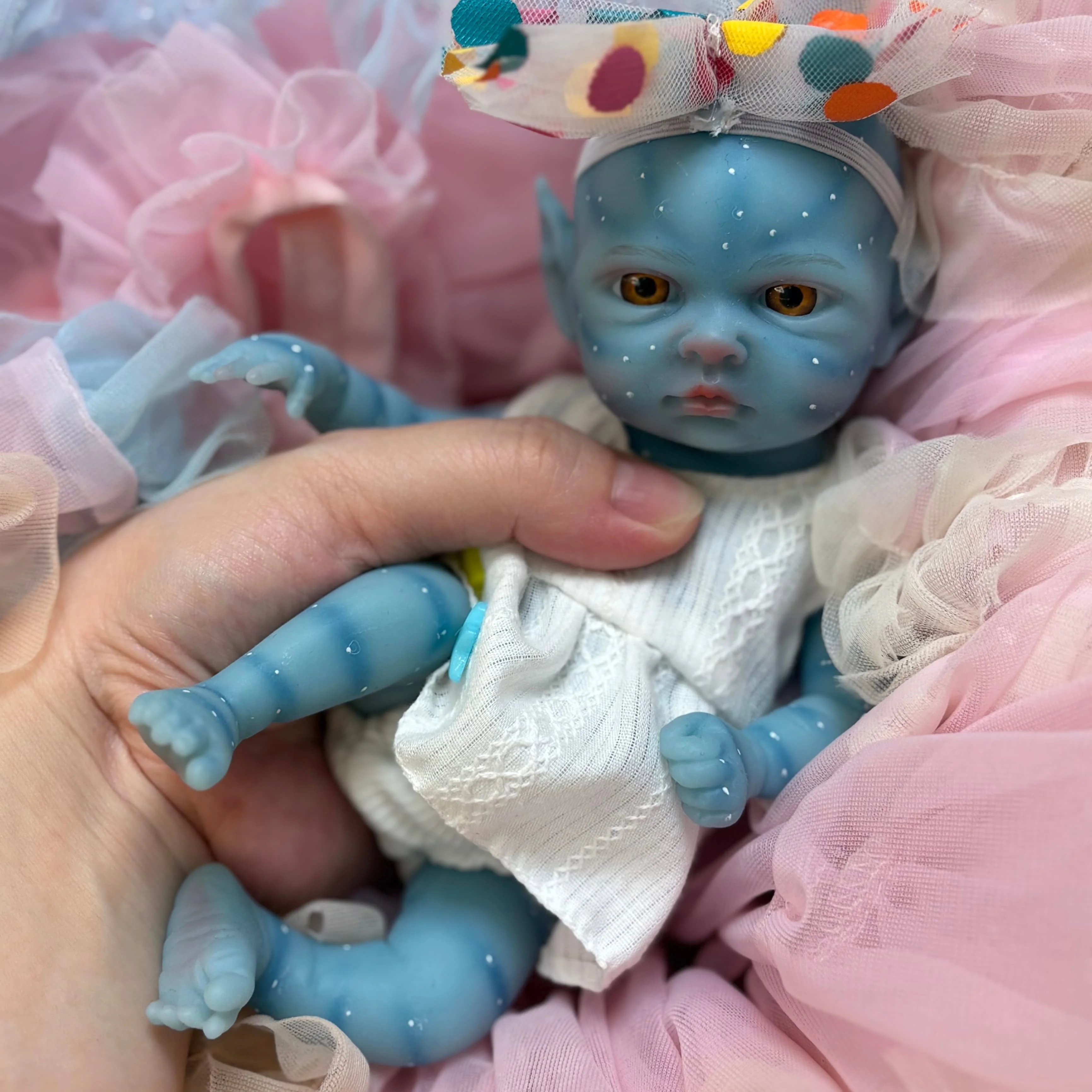 8 Inch Blue Skin Full Body Silicone Baby Girl Handmade Lifelike Reborn Newborn 3D Paint Doll Perfect Present view 4