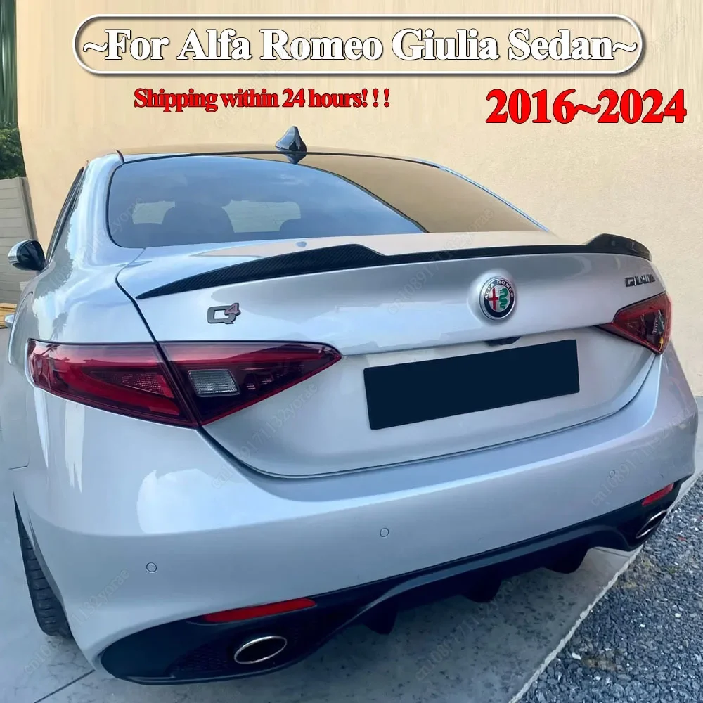 For Alfa Romeo Giulia Sedan 2016-2024+ Car Tail Wings Fixed Wind Spoiler Rear Wing Auto Fixed Wind Wing Gloss Black Accessory