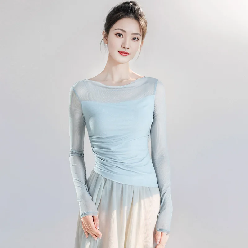 fantasia-de-danca-moderna-top-de-manga-comprida-ajustado-traje-de-pratica-etnica-roupa-de-treino-modeladora-versao-feminina