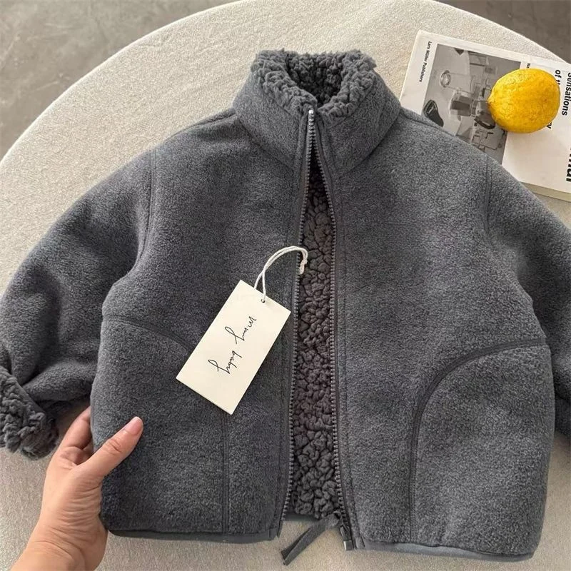 Children Winter Plush Coats Kids Casual Solid Versatile Outdoor Thick Outerwear Girls Boys Daily Comfortable Thermal Jacket 4