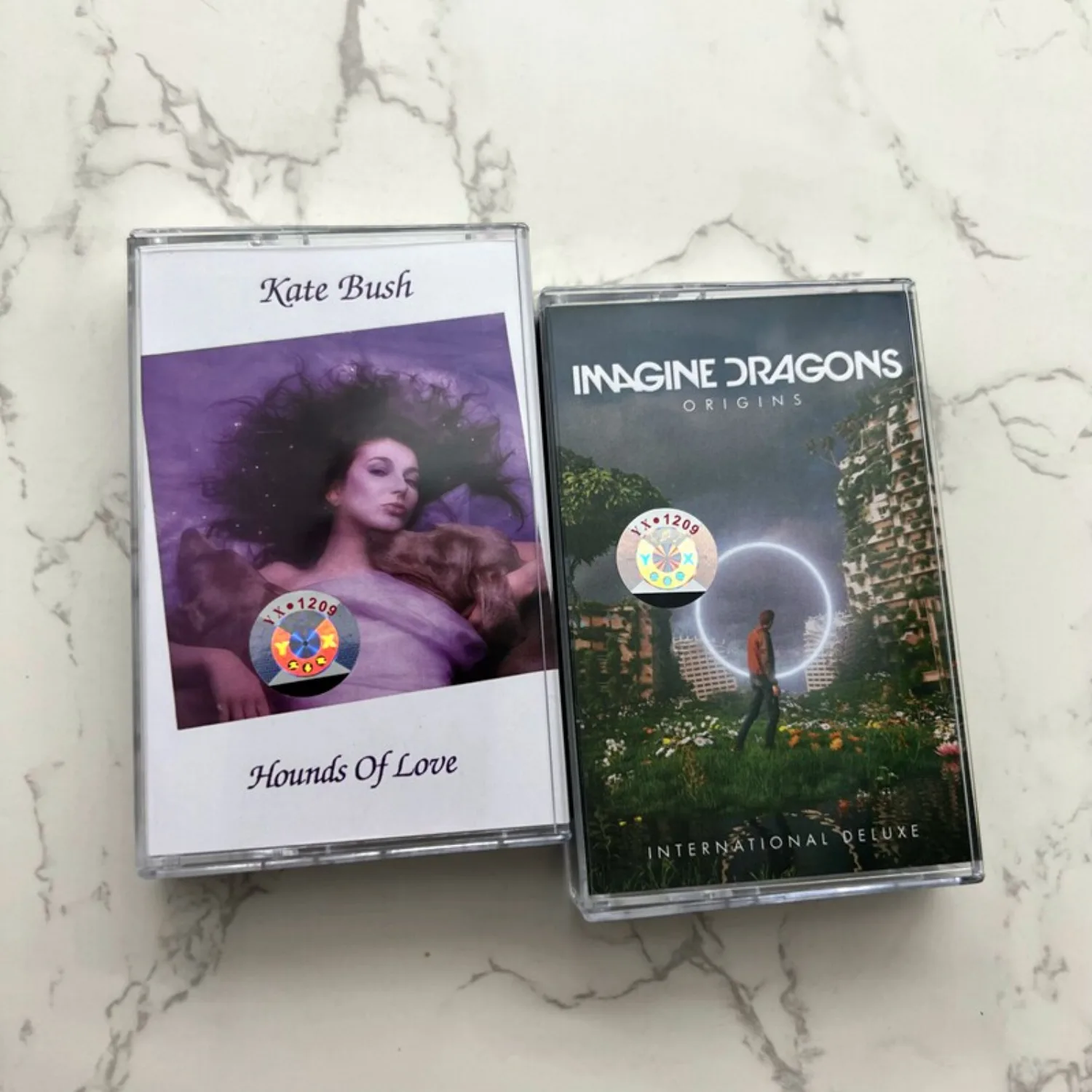 

Kate Bush Hounds of Love & Imagine Dragons Origins 2-Pack Art Pop Alternative Rock Audio Cassette Tapes Retro Analog Sound
