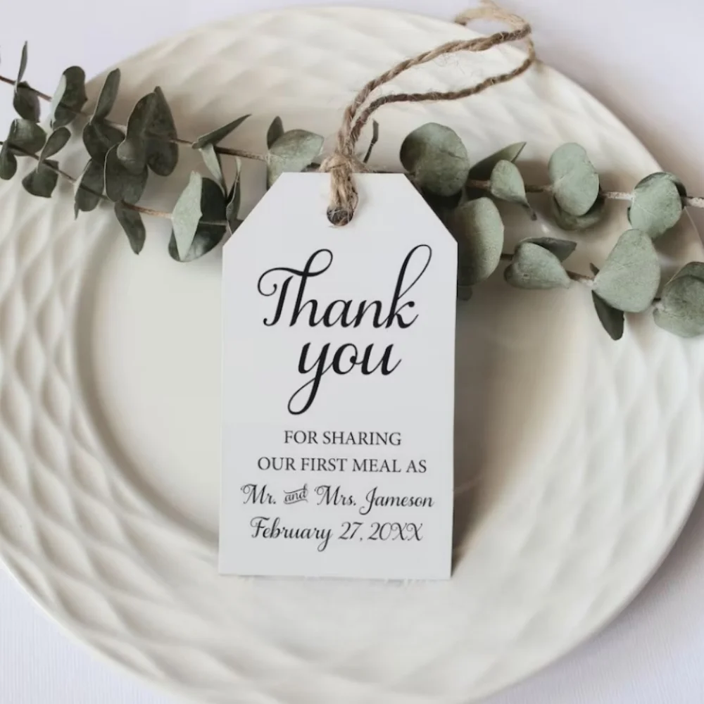 Custom Thank You Wedding Favor Tags, Printed Thank You Wedding Tags,Thank You for You, Sharing your first meal as Mr and Mrs, 25