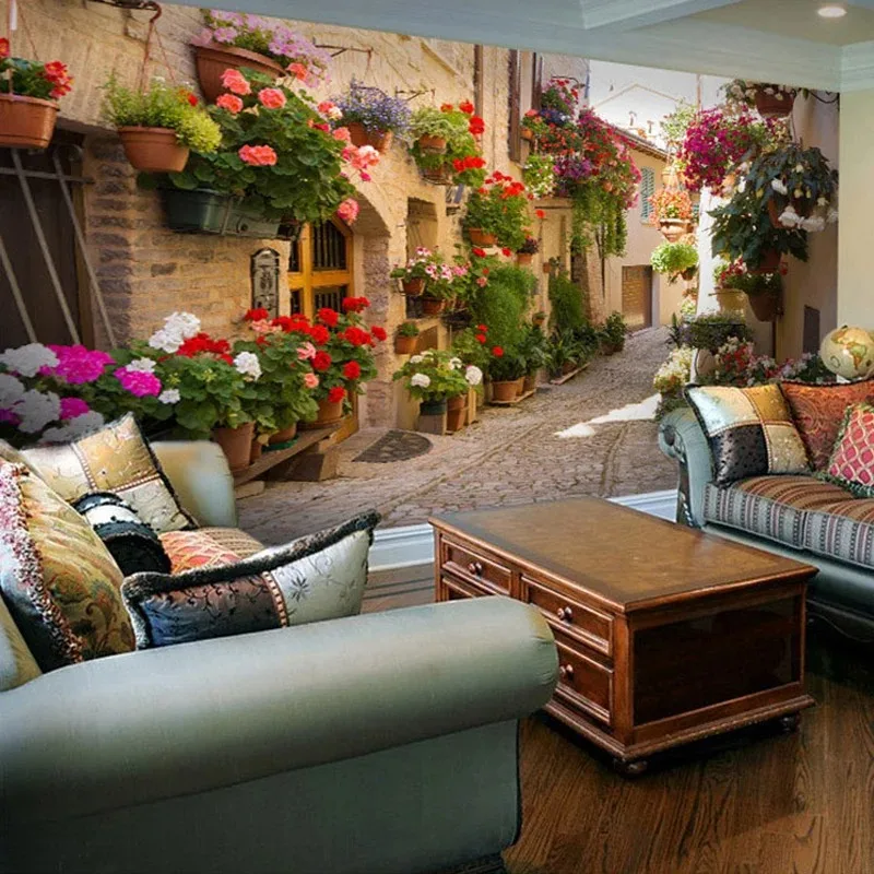 Custom 3D Photo Wallpaper Landscape For Living Room Study Backdrop Country Scenery Nostalgia House And Potted Flowers 3D Murals