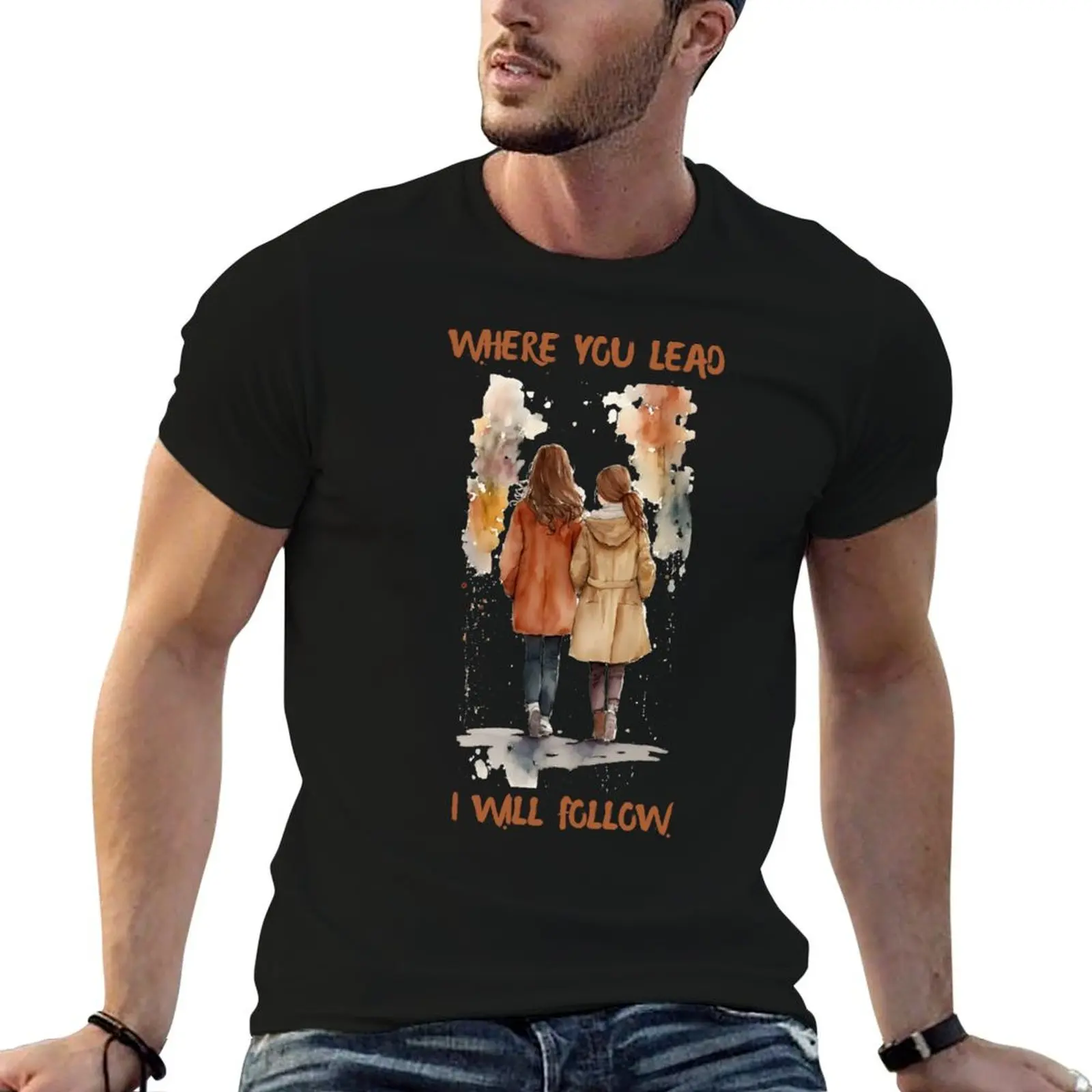 

Where You Lead I Will Follow - Watercolor Girls in Autumn T-Shirt custom shirt shirts graphic tees mens designer t shirt