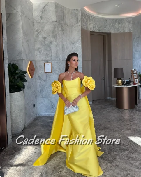 تخصيص الأصفر أنيقة غمد الحفلة الراقصة ذيل السمكة وطول الأرض الديكور الأبعاد زائدة فساتين حفلات الزفاف