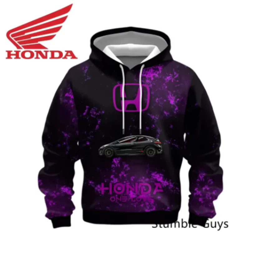 

Men's Honda brand hoodie, personalized 3D design style, windproof, loose and comfortable