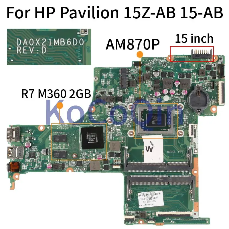 

15-AB121DX DA0X21MB6D0 For HP Pavilion 15-AB Notebook Mainboard 844521-601 809408-501 809338-001 DDR3 Laptop Motherboard Tested