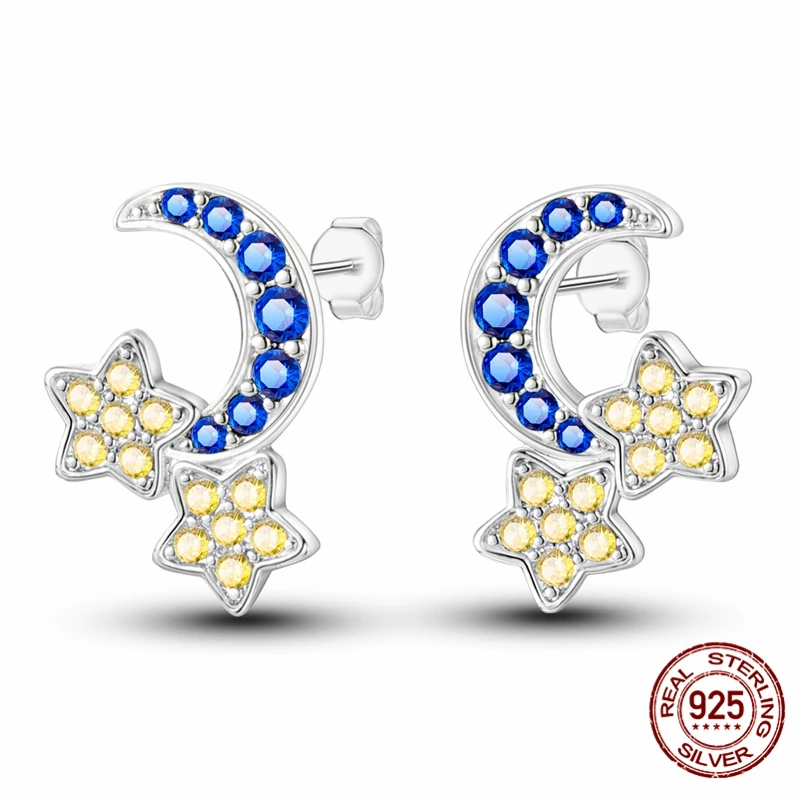 

A pair of women's earrings, made of S925 sterling silver, these elegant star and moon earrings are an original design, luxurious