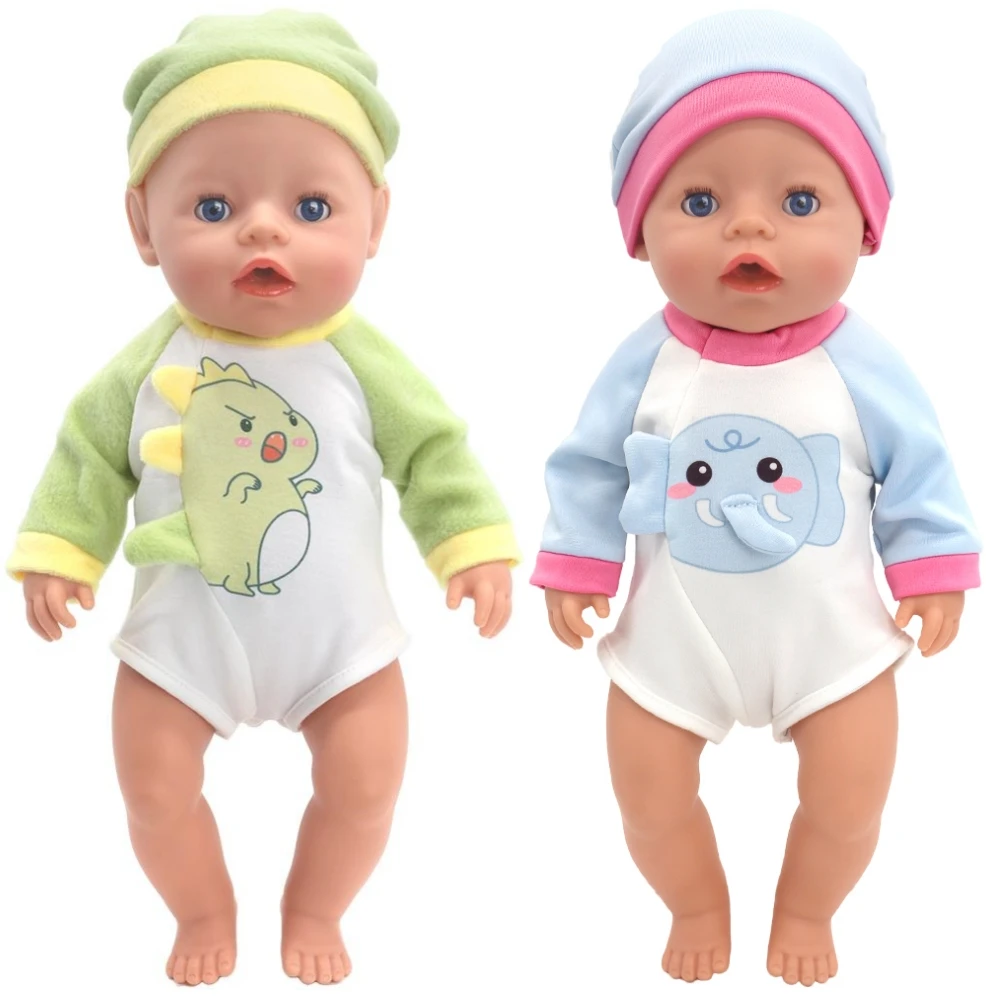 43cm Newborn Doll jumpsuit with Hat 17-18inch Baby New Born Onesie Doll accessories Dinosaur Clothes Set Festival Birthday Gift