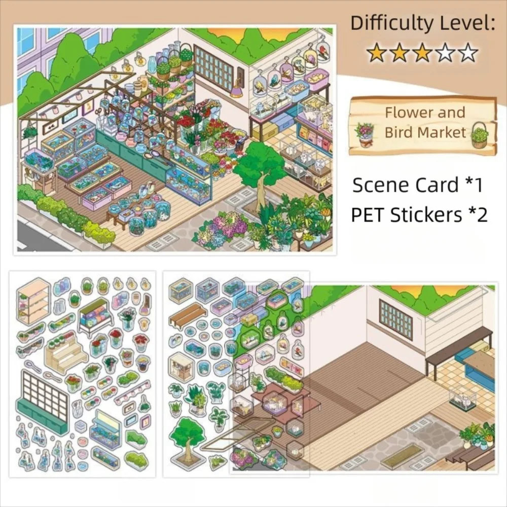 Pegatina de escena en miniatura de la serie empresarial creativa de hoy, microcosmo de vida, pegatina de paisaje para mascotas, libro, regalo artesanal, pegatina de escena de cabina