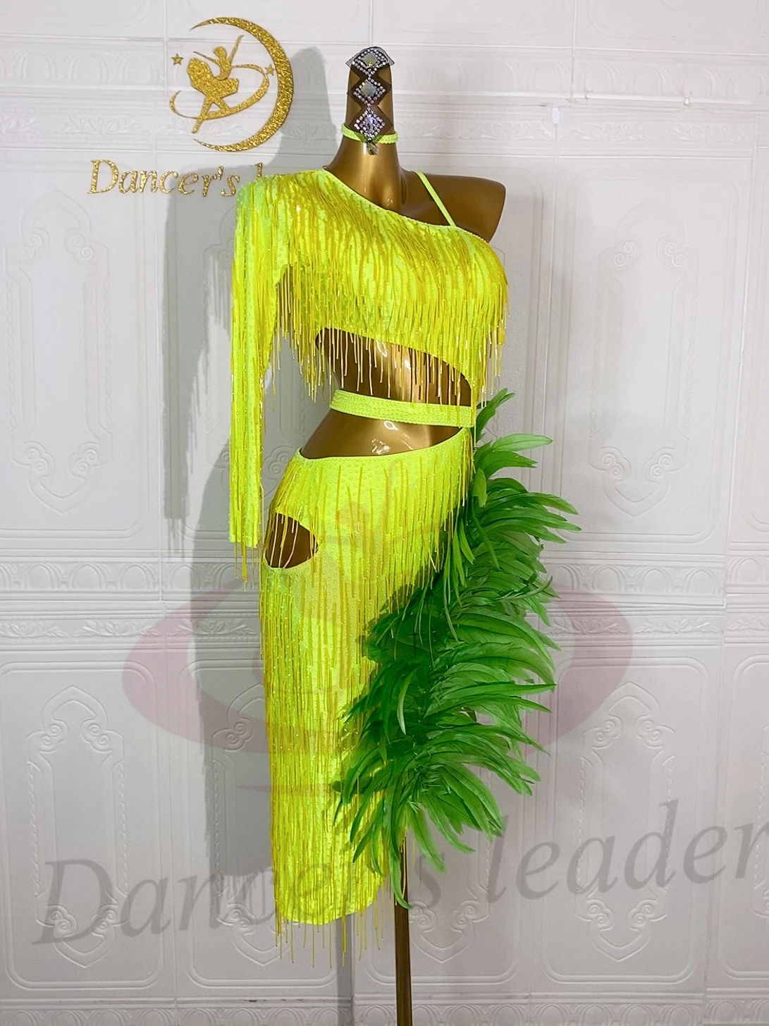 Latin Dancer Adult Children High-End Customized Large Feather Bead Tube Tassel Tango Samba AB Stone Performance Dress