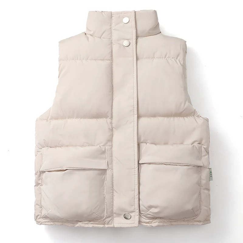 Manteau d\'hiver pour enfants garçons et filles, gilet sans manches, grande poche, vêtements d\'extérieur épais, col montant, vêtements pour bébés,