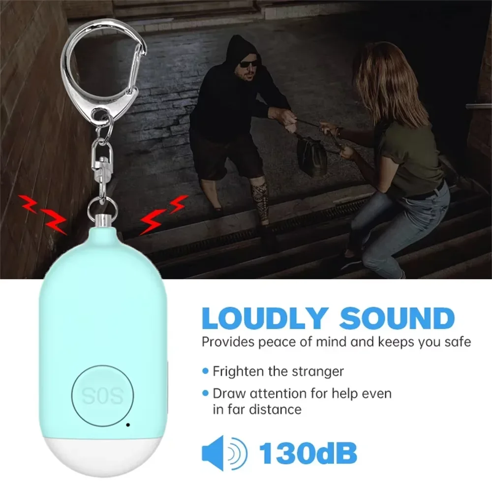 Personal SOS Defense Alarm 130dB With LED Light Rechargeable Self Defense Woman Safety Alarm Key Chain Emergency Anti-Attack