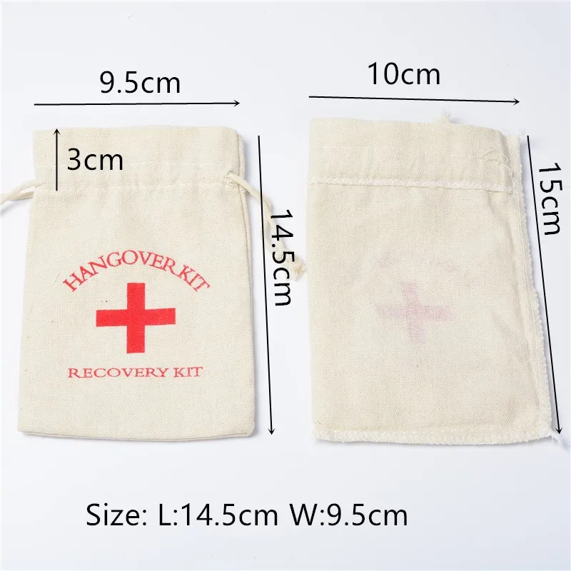 20/50pcs Wedding Favor Holder Bag Hangover Kit Bags for Guests Gift Red Cross Cotton Linen Pouches Festival Event Party Supplies