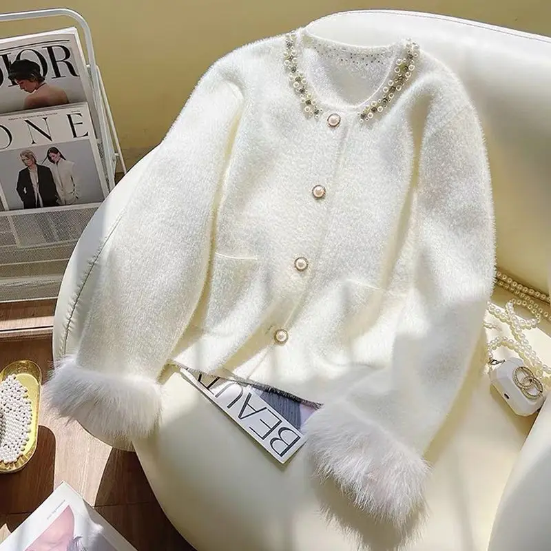 

Свитер из искусственной норки с ароматом ногтей, женский осенне-зимний утолщенный свитер, новинка 2025 года, вязаный кардиган, куртка