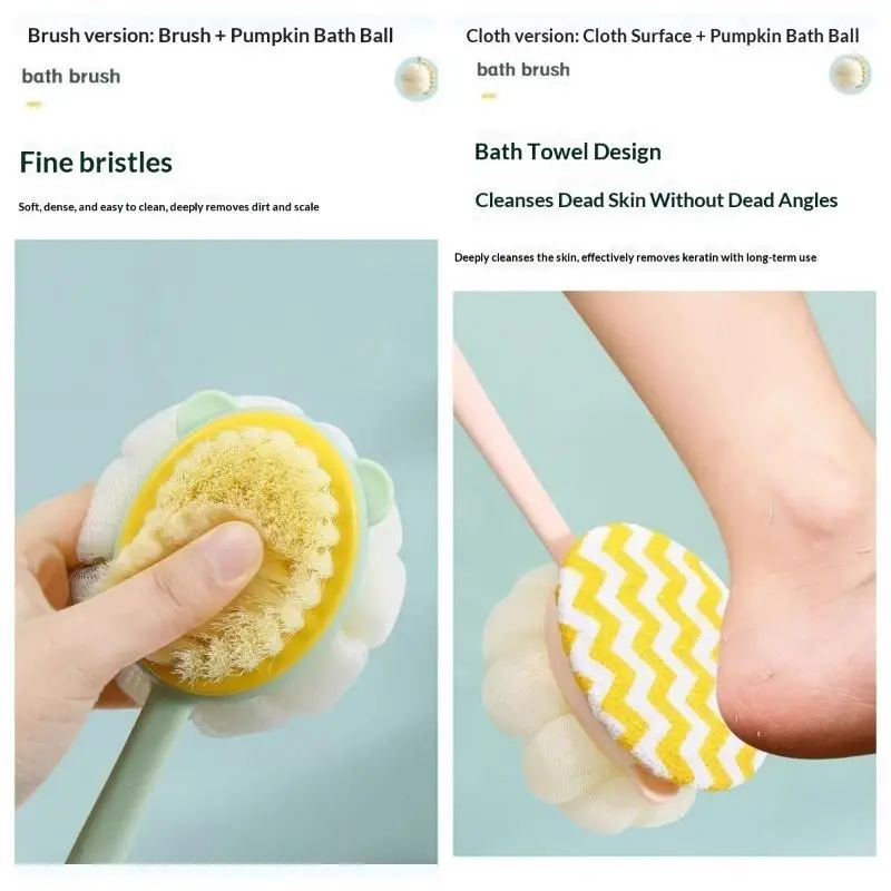 Doppelseitige Badebürste mit langem Griff, weicher Fellbürste, Rückenreibe-Bürste, Peeling-Handtuch, Mehrzweck-Peeling-Werkzeug, 1 Stück – Detail 4