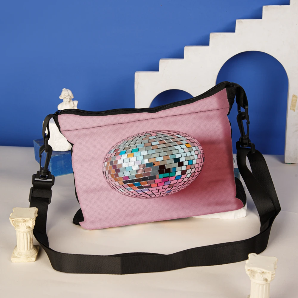 Pink Crossbody Bag With Disco Ball Print Shoulder Bags For Women And Girls Party Festival Travel Everyday Use Fashion Accessory