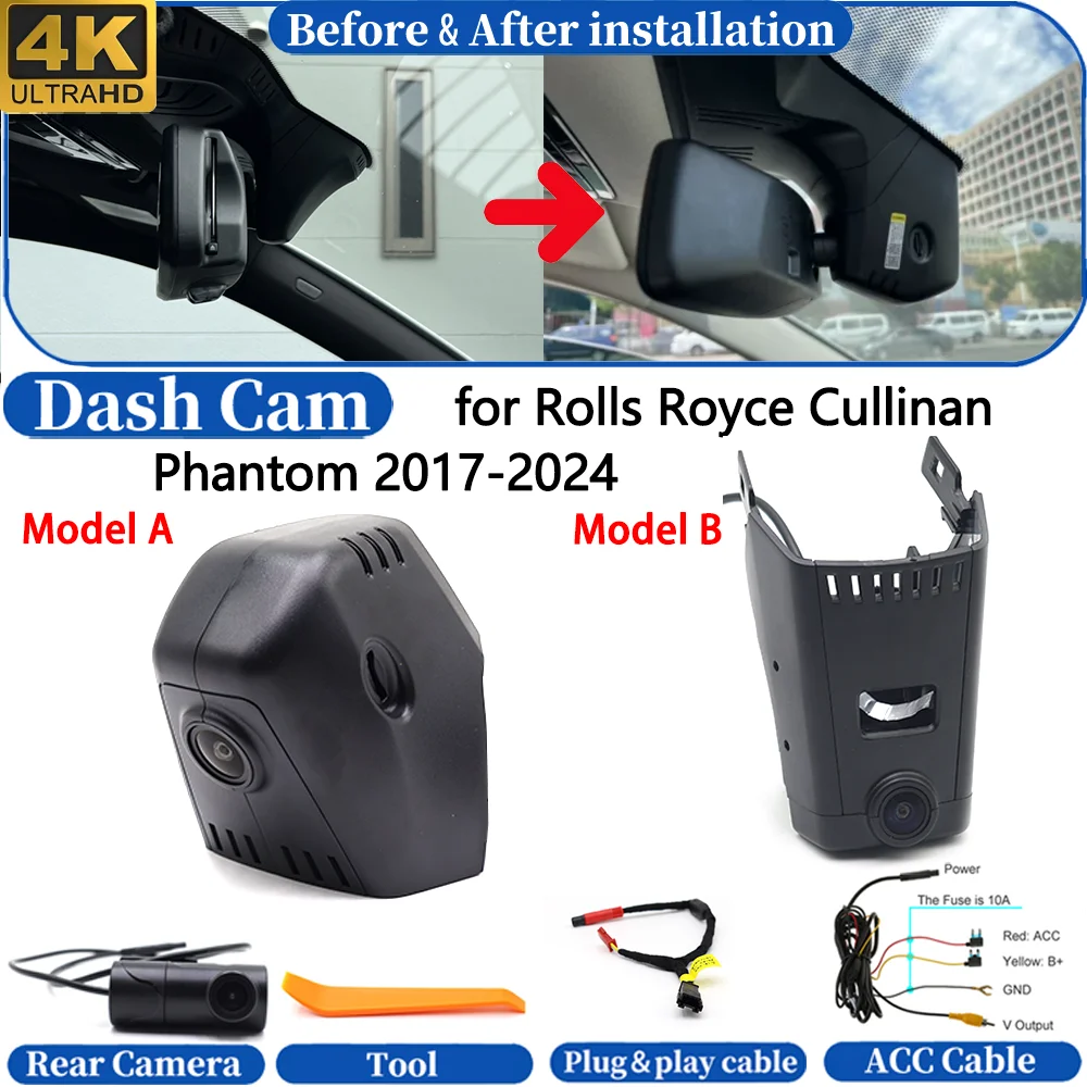 

Dash Cam for Rolls Royce Cullinan Phantom 2017-2024 Front＆Rear 4K UHD DVR Dashboard Camera Video Drive Recorder Plug and play