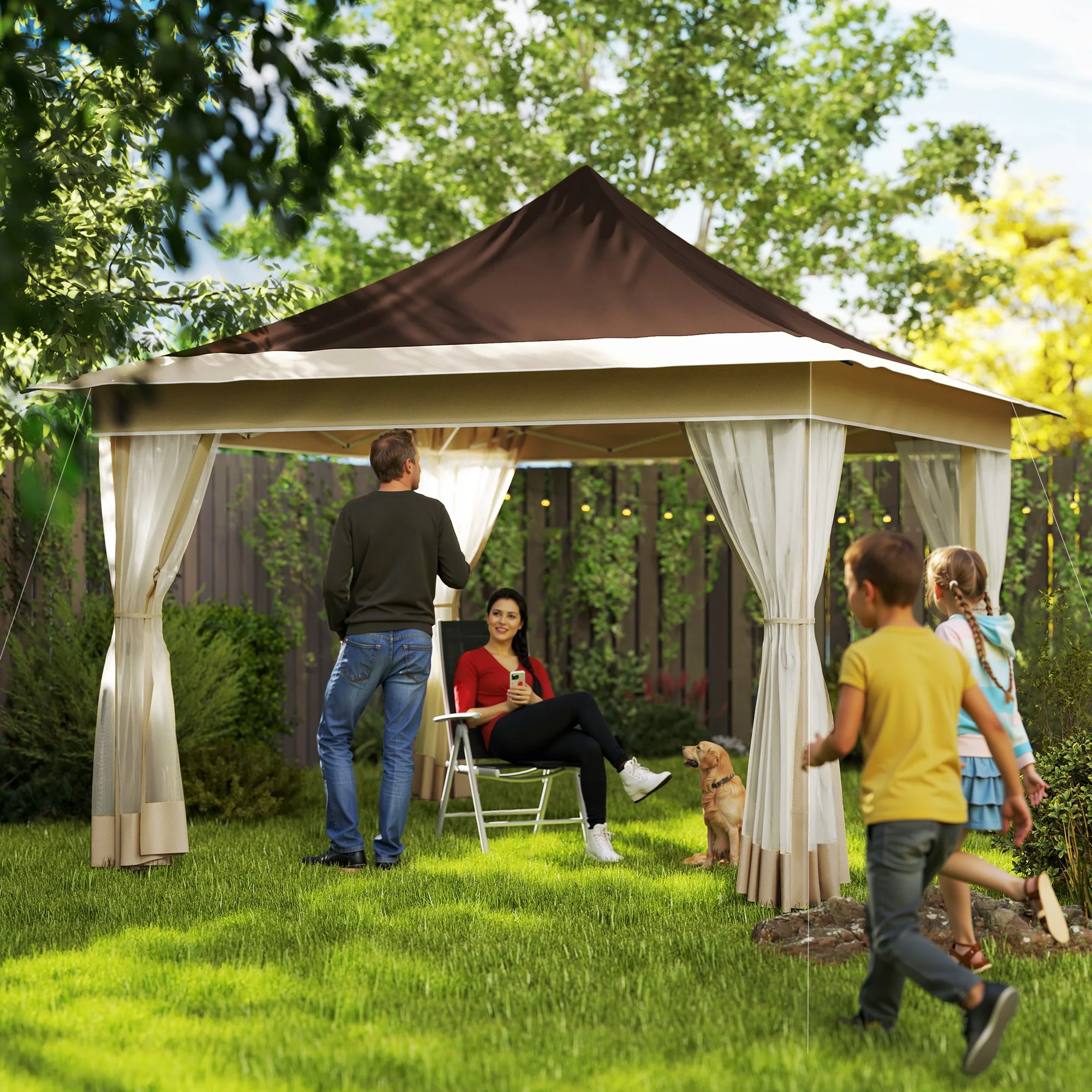 

12 X 12 ft Pop up Canopy Tent, Instant Sun Shelter, Brown