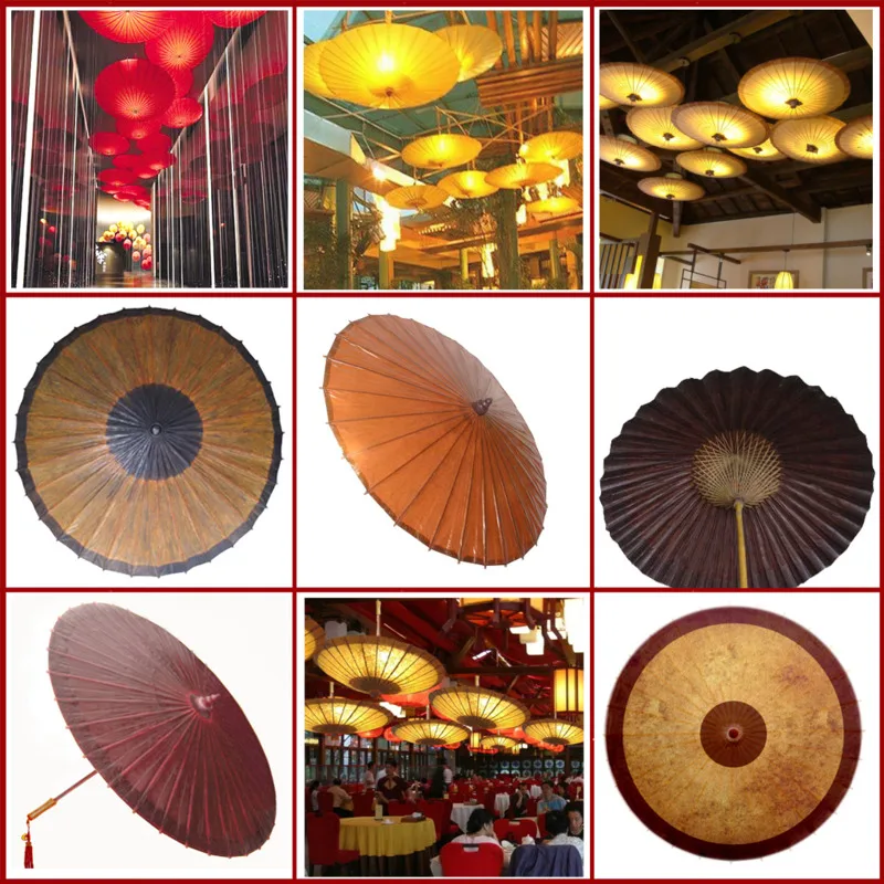 84cm Vintage Rain Umbrella Women Parasol Tradition Classical Oilpaper Decor Dance Wooden Handle Hang Umbrella Immaterial Culture