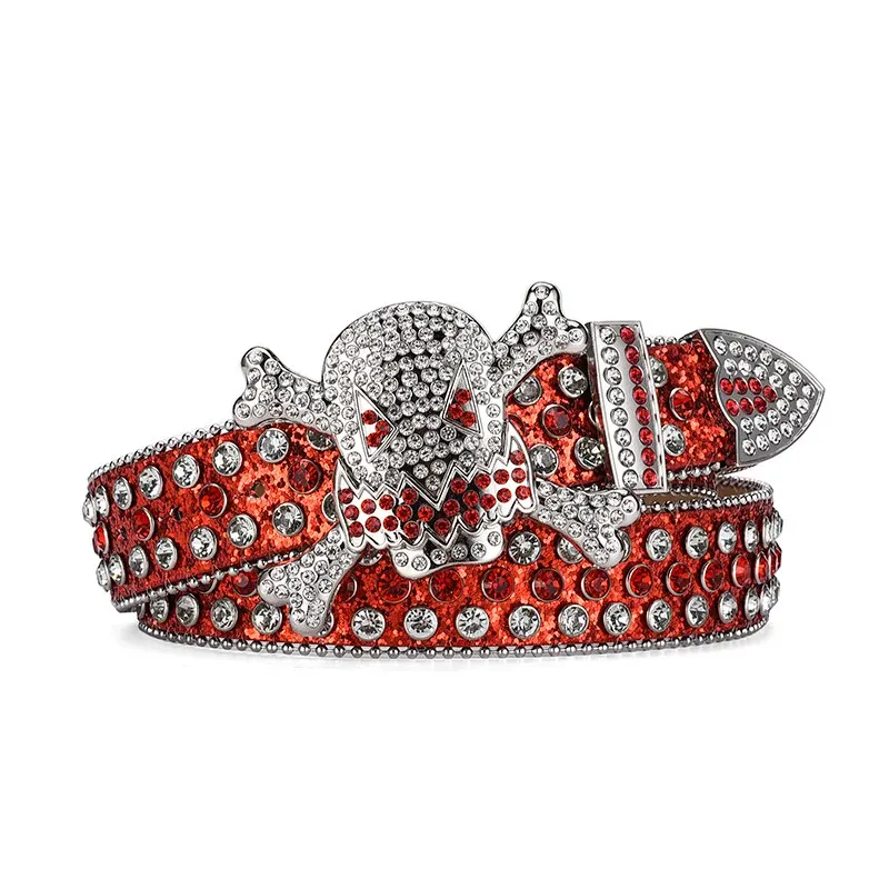 Women\'s Jeans Skull Head Buckle Rhinestone Belt Y2K Belt Shiny Rivet Design Pu Belt Artificial Diamond Belt Punk Rock Men\'s Belt