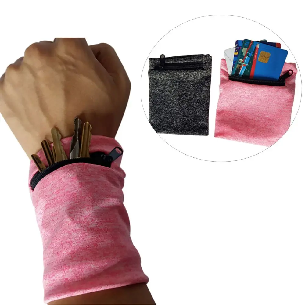 Unisex Running Hand Guards Storage Bag Protector Zipper Sweat Band Wrist Support Wristband Sweatband Wrist Wallet