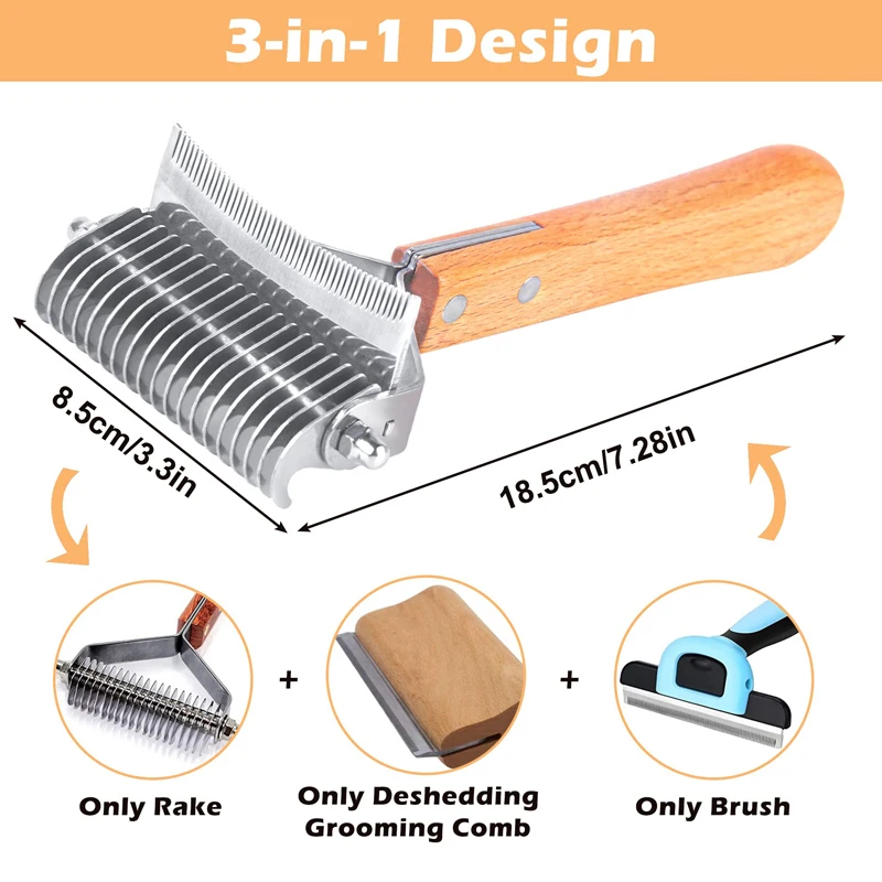 Benepaw 3-in-1 Deshedding Dog Rake Brush Professional Comfortable Handle Dematting Comb Removes Hair Tangle Rounded-end Blade