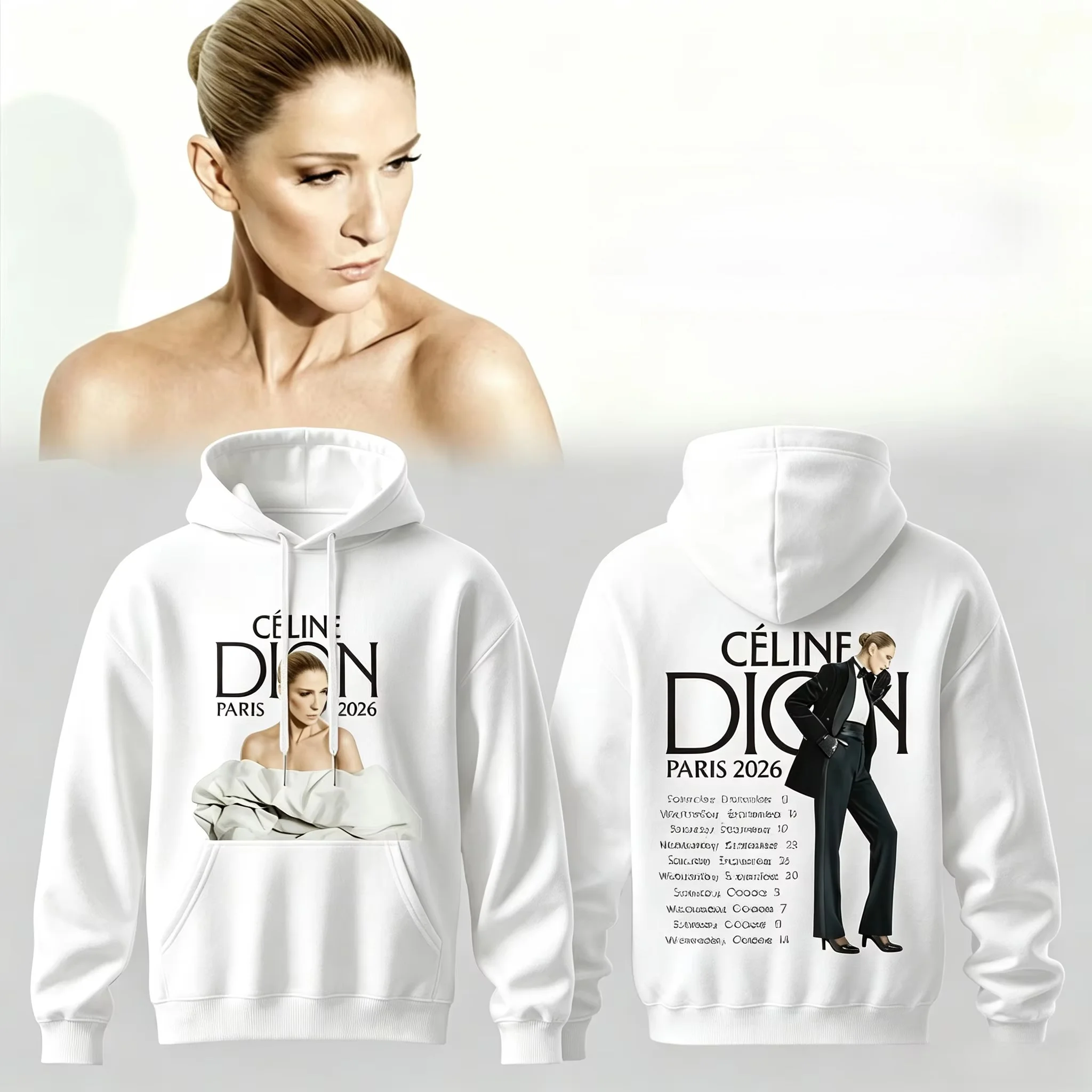 Nova Coleção 2026 Moletom com Capuz Celine Dion Paris Tour para Homens, Estampa de Concerto Retrô, Camiseta Streetwear para Fãs