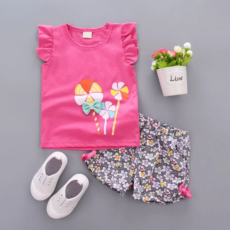 2PCS Baby Girl Clothes Set Sleeveless Windmill Printed Vest Top +Floral Shorts Summer Outfit for Toddler Girl 0-3Y