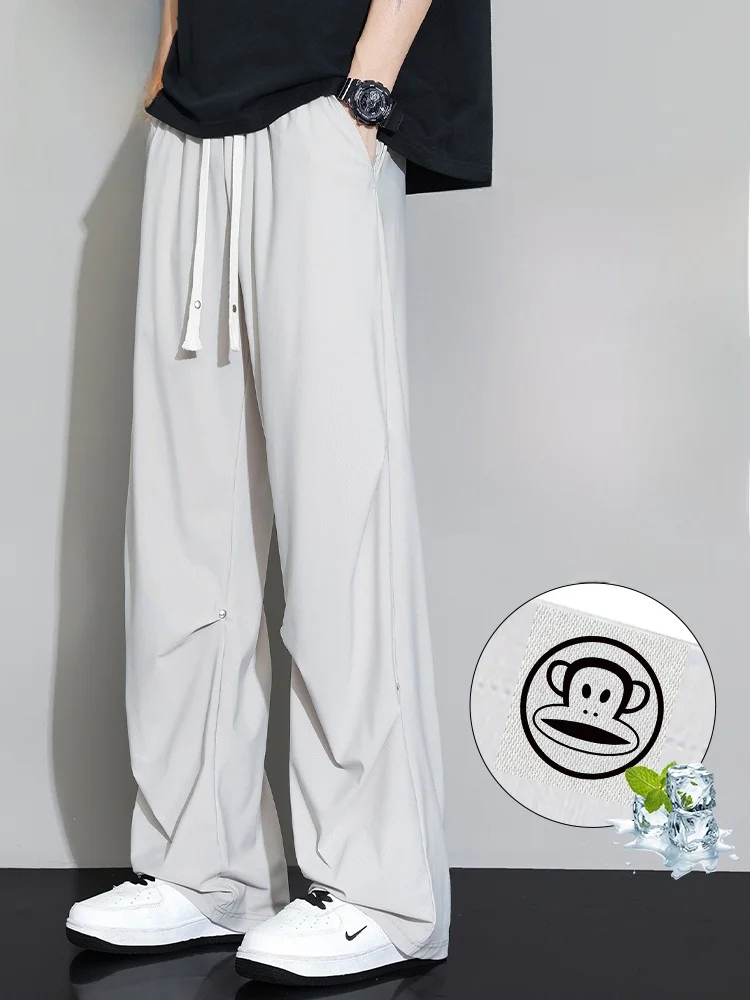 

Летние тонкие складные брюки-парашюты PaulFrank для мужчин: повседневные, свободного кроя, прямые штанины, охлаждающий эффект, молодежный стиль, базовые цвета