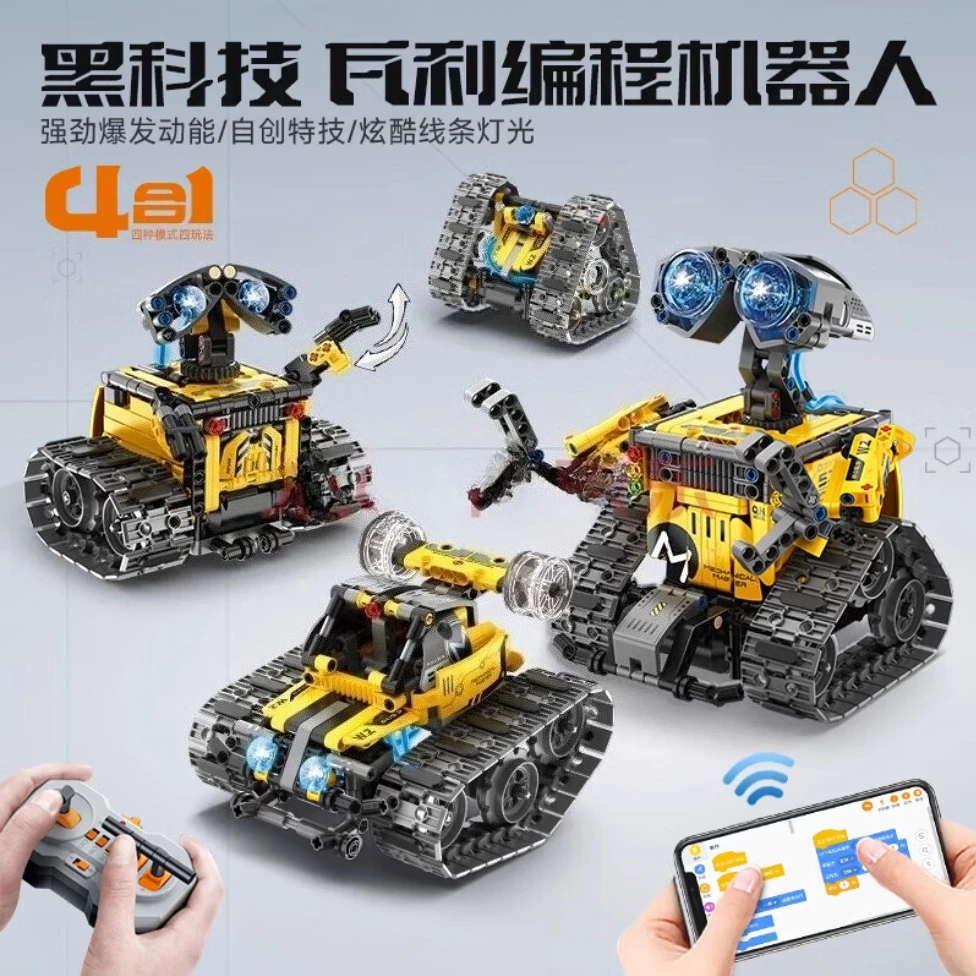 Blocs de construction électriques télécommandés, programmation de robot Wall-E Block, jouet d'assemblage pour cadeau d'anniversaire pour garçon