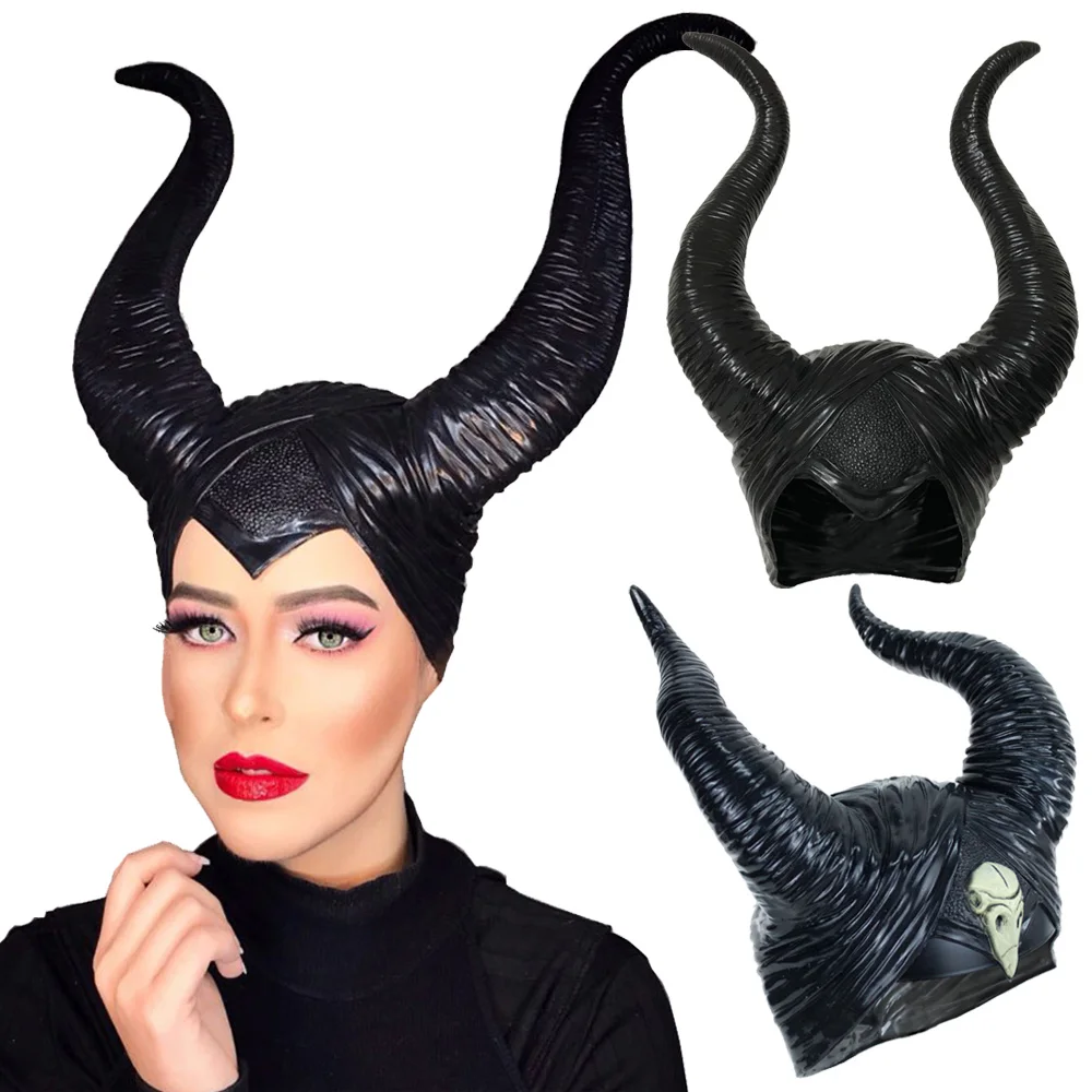 Witch Horns Hat Black Queen Cosplay Headpiece Women Halloween Carnival Dance Party Costumes Anime Girls Headdress Party Props