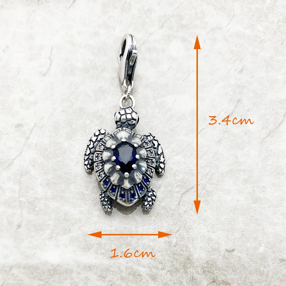 Charm Pendant Turtle With Blue Stones For Men Women Winter Real 925 Sterling Silver Special Lucky Gifts