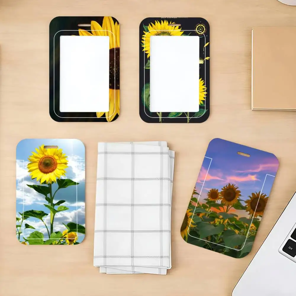 Sunshine Sunflower ID Card Holder Neck Strap Pendant Door Badge Holder Lanyards Keychain Work Credential Case Gift