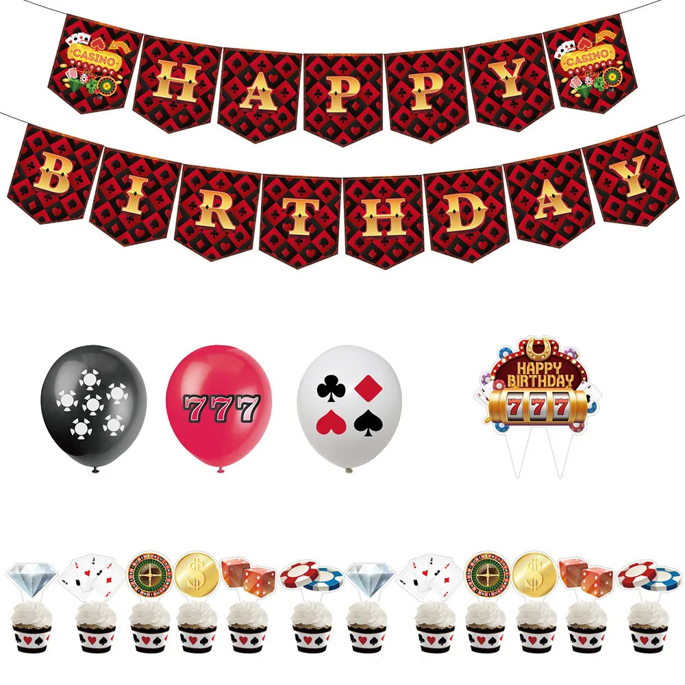 

Las Vegas Casino Crap Poker Adult Carnivals Birthday Party Decoration Supplies Wall Decor Baby Shower Banner Balloon Cake Topper