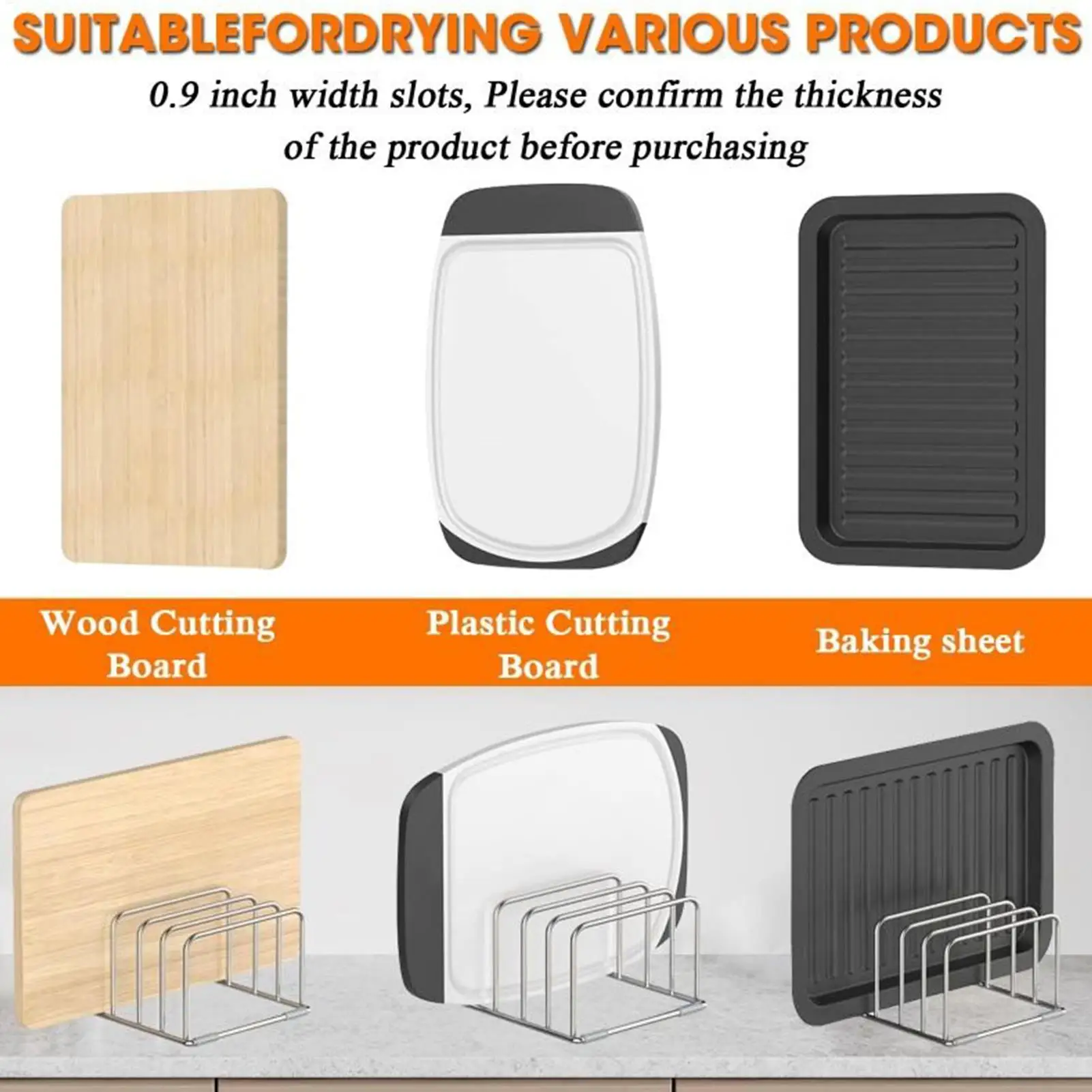Cutting Board Rack Stainless Steel Slim Non Slip Organizer Chopping Board Stand For Offices Books Files Cookware Pans Home