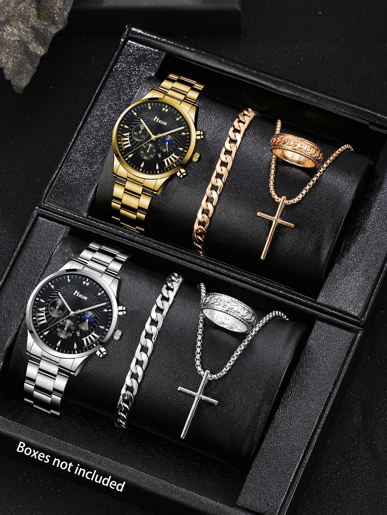 A set of 4 men\'s casual quartz watches, alloy strap, alloy case, personalized jewelry, the best birthday gift for good friends