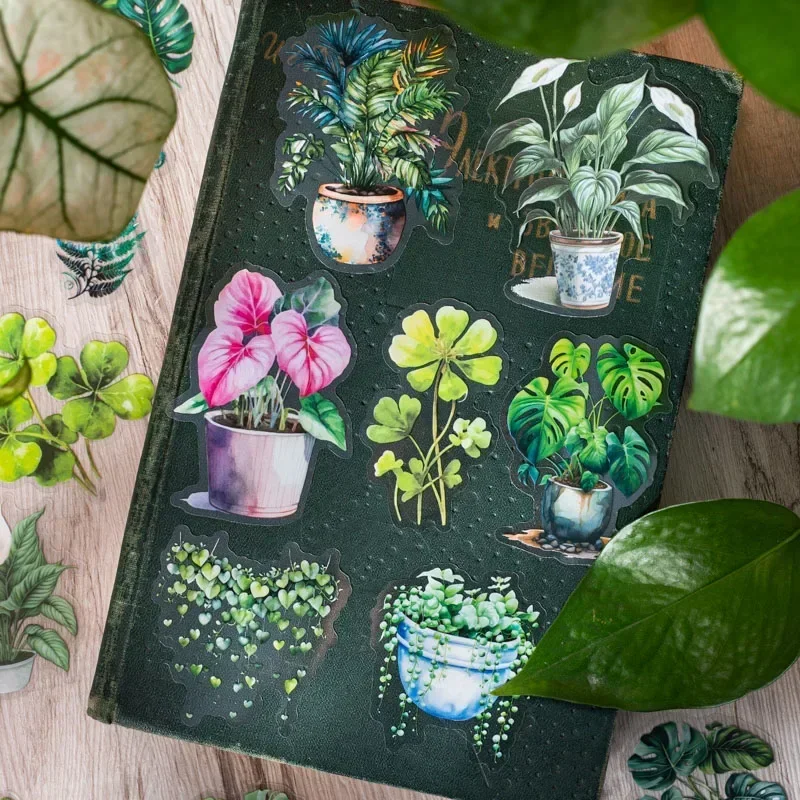 Adesivos Decorativos de Planta da Floresta Tropical, Suprimentos de Pacote de Manual em Vaso, Adesivo Decorativo para Scrapbook, Presente, 122*90mm, 30 Folhas