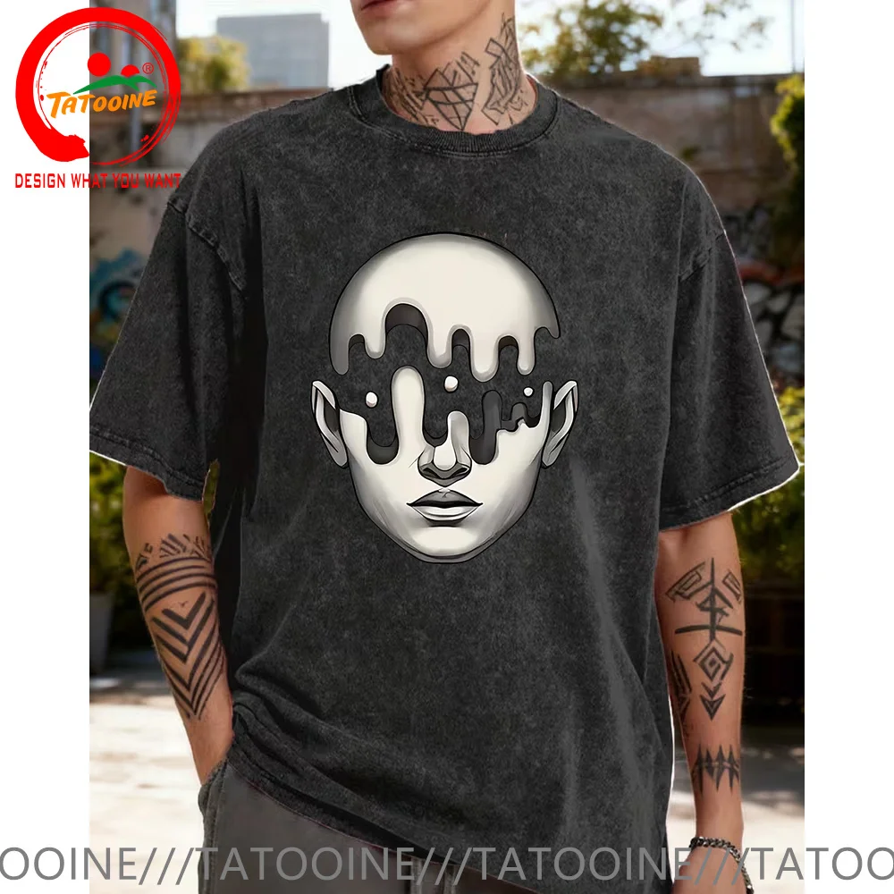 

Винтажная хлопковая футболка с современным дизайном лица, мужская модная модная повседневная одежда, летняя футболка в стиле хип-хоп, уличная футболка