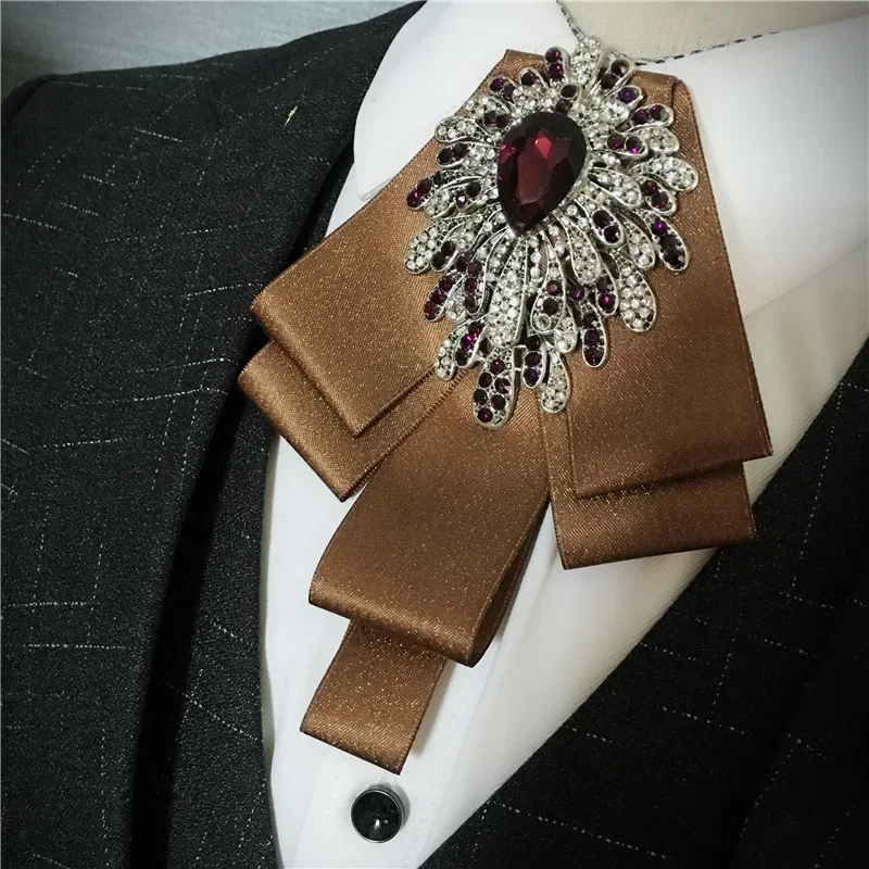 Men's Wedding Bow Tie Brooch Pocket Towel Sets Handmade Jewelry Gifts British Korean Suit Shirts Rhinestones Bow-tie 3 Piece Set