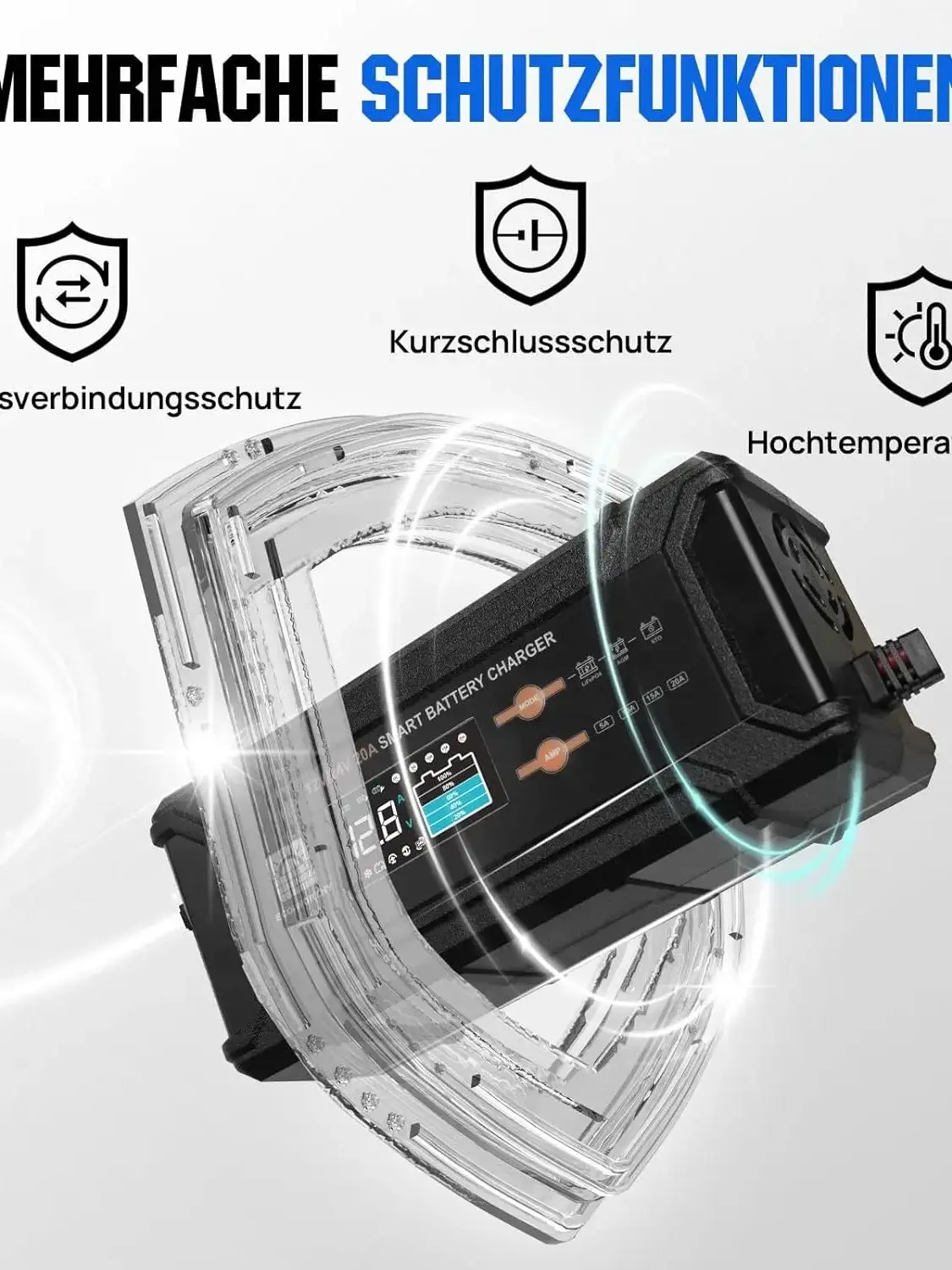 ECO-WORTHY 12V/24V 20A LiFePO4 Batterieladegerät mit Multi-Stromoptionen 5A/10A/15A/20A, automatisches LiFePO4-Ladegerät für Auto und LKW