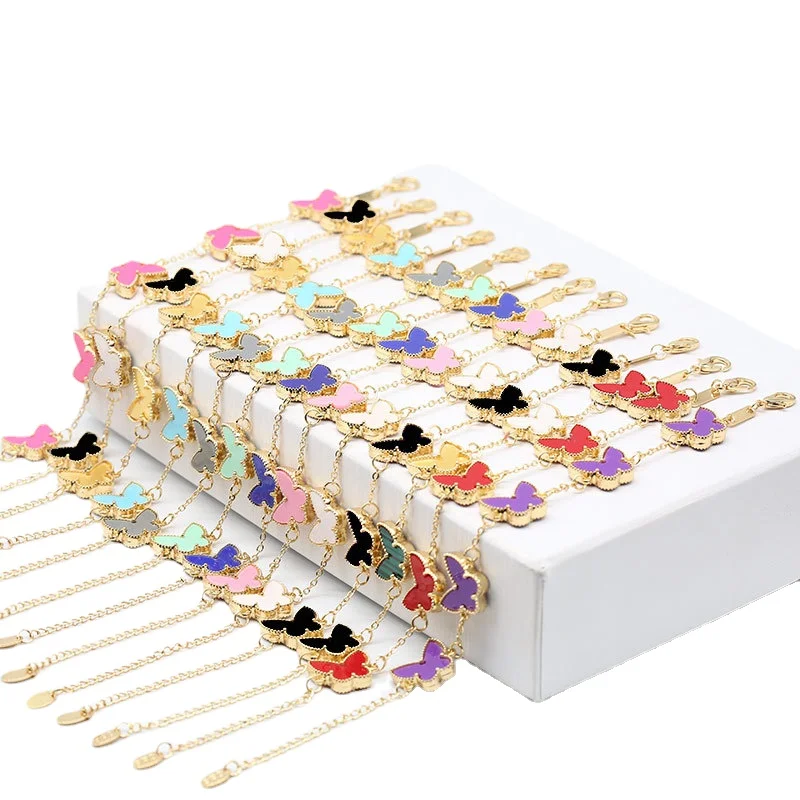 Butterfly Charm Bracelet for Women Teen Girls Gold Green Red Black Blue Color Chain Jewelry Aesthetic Bracelets 2024 Trend