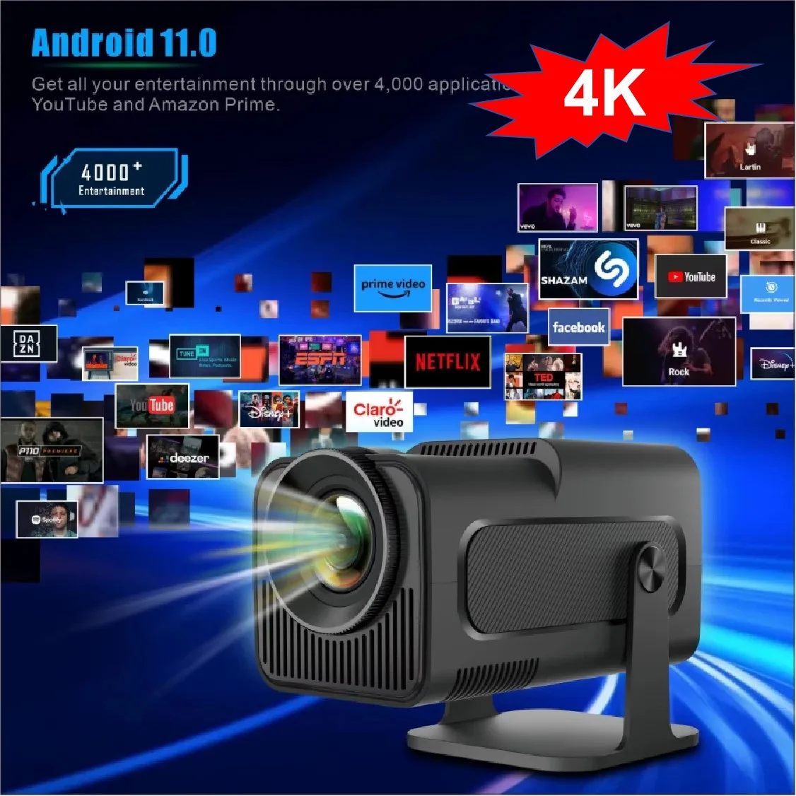 

XJ Portable Projector Hy320 Black 4K Android Projector Projekctor Projector 4K Home Cinema LED Projector Projection Device