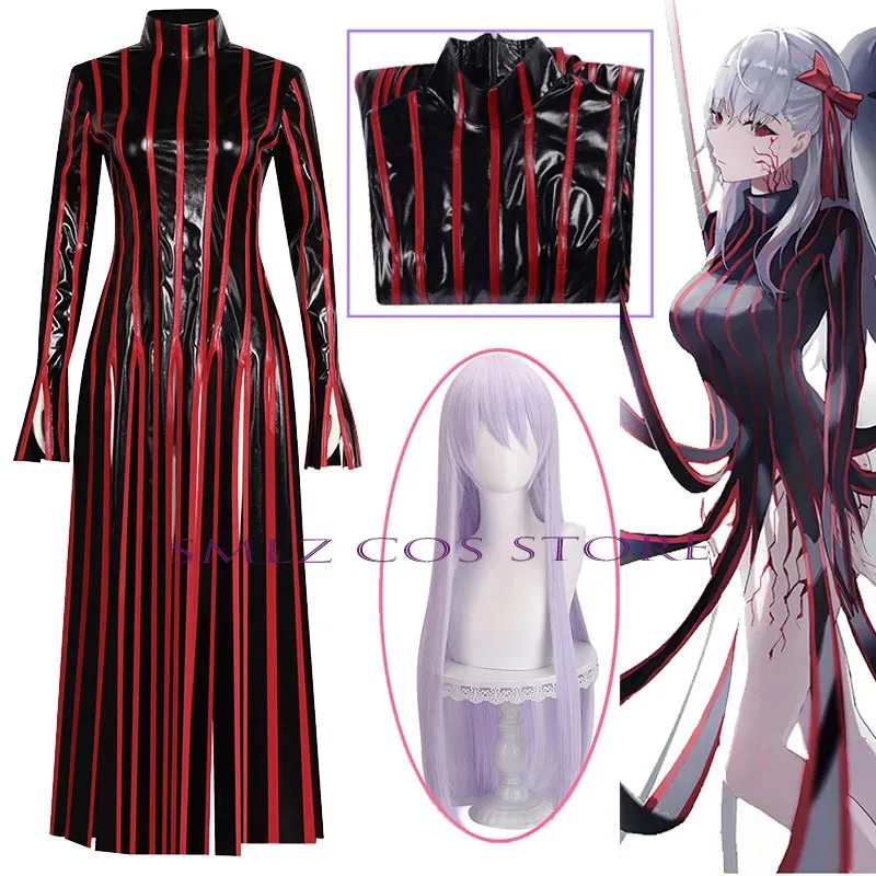 

Matou Sakura Cosplay Game Fate Stay Night Costume Woman Pu Stripe Dress Matou Sakura Uniform Wig Suit Halloween Outfit for Women