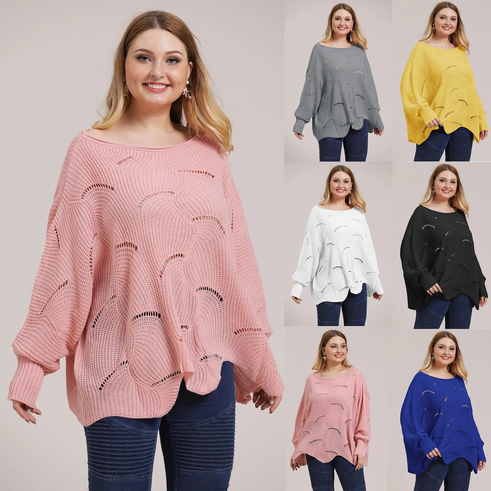 

Женский свитер-фонарик большого размера, повседневный свитер средней длины, весна 2023, стандартный крой, верхняя вязка