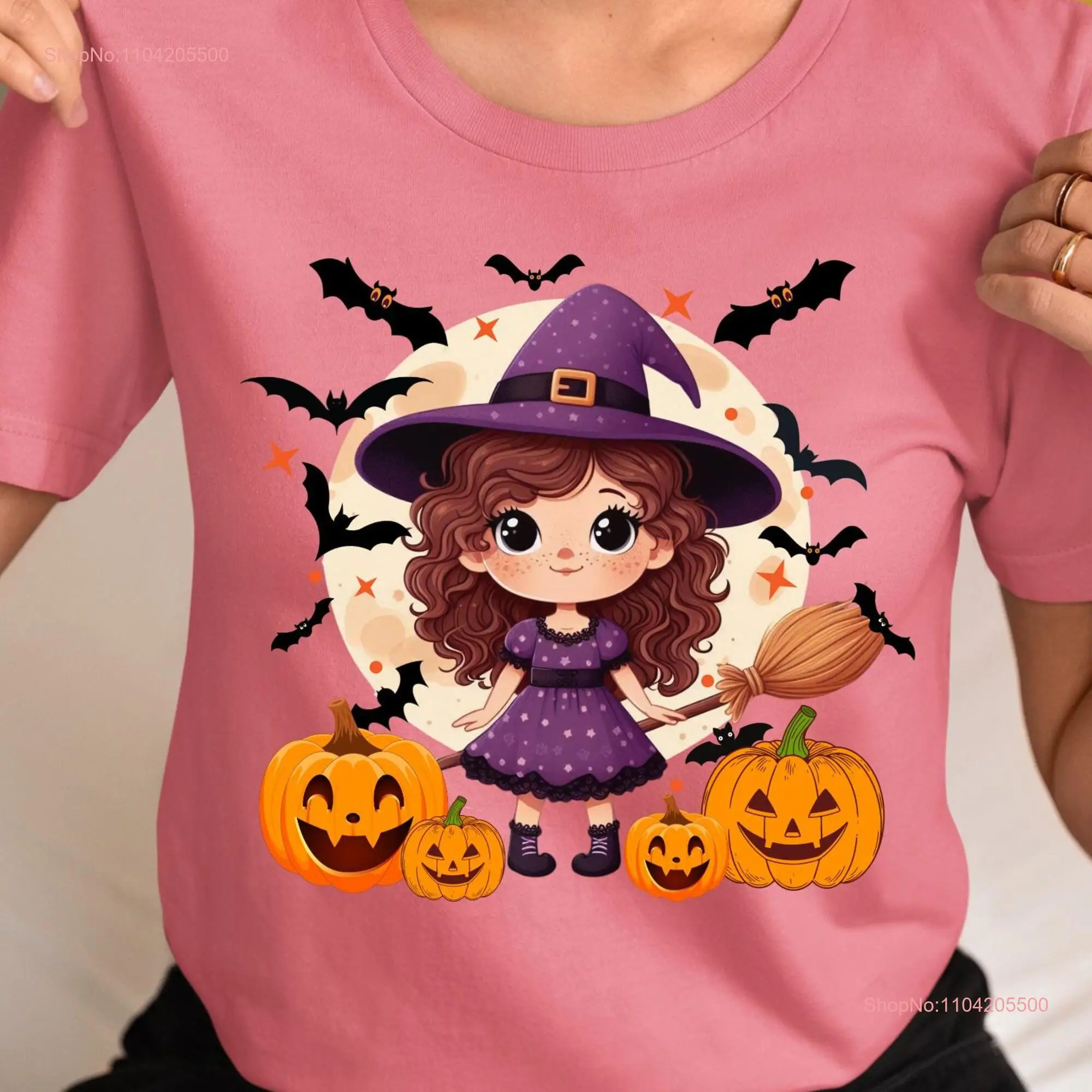 Witchy Girl Halloween t shirt Witch Spooky Pumpkin Bat Little tee for her long or short sleeves